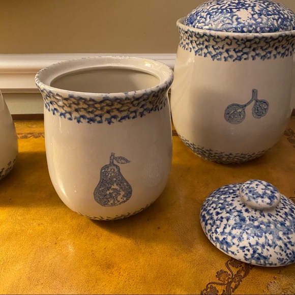 Set of 3 Vintage Tienshan Folk Craft Cottage Sponge Ware Ceramic Boho Jars - Picture 11 of 11